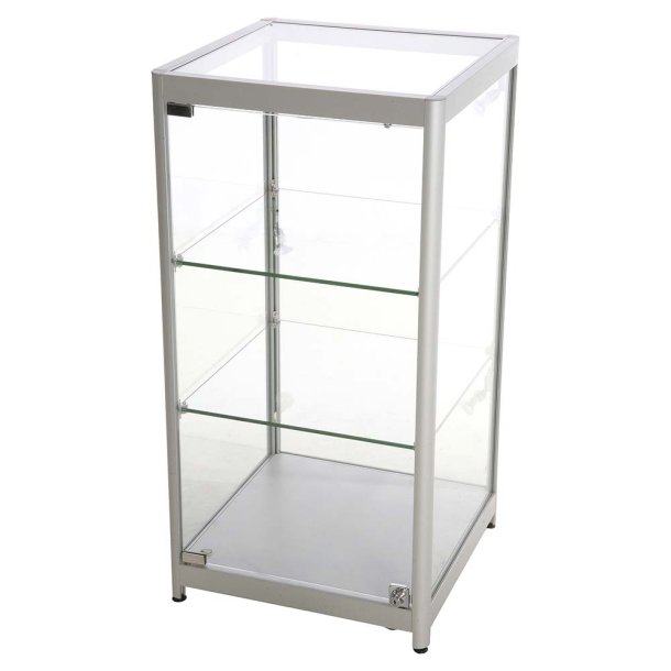 Glass display case - Light floor model in silver with wheels