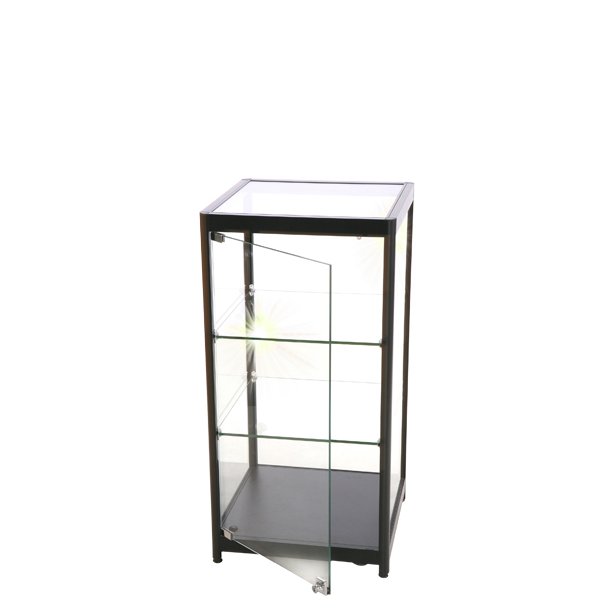 Glass display case - Svart golvmodeell med hjul