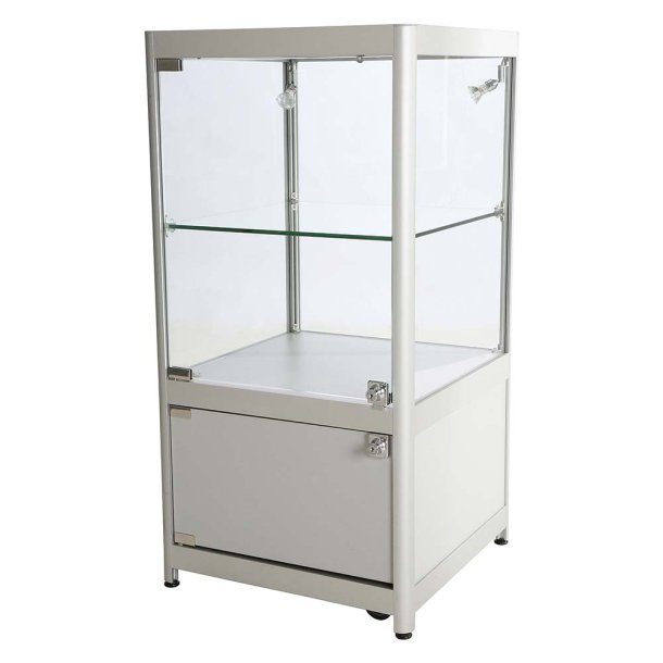 Glass display case - Low model with base cabinet and wheels - Silver