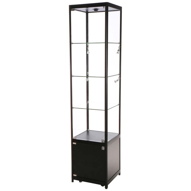 Showcase Tower Solo, sort, with base cabinet and LED spots