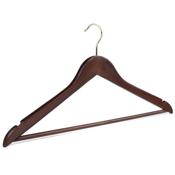 Hanger, strong garment hanger with notch 45 cm Brown Walnut, with trouser bar