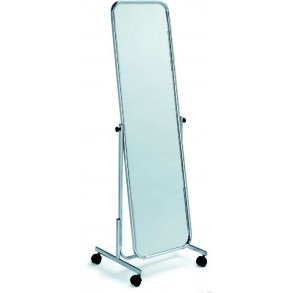 Halvfigur lutande spegel p hjul, kromram - B48 x D46 x H160 cm