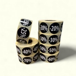 Svarta rabatt etiketter med procent - 1.000 stk