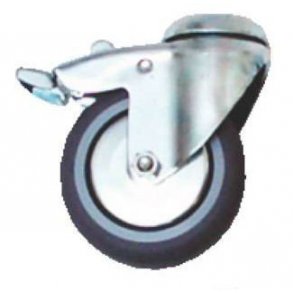 Gummihjul 75 mm med broms, inklusive bult och mutter