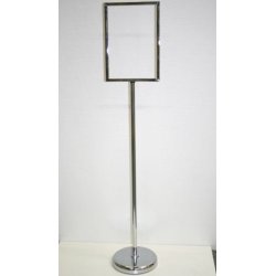 Sign holder in chrome with high foot, A4 or A3
