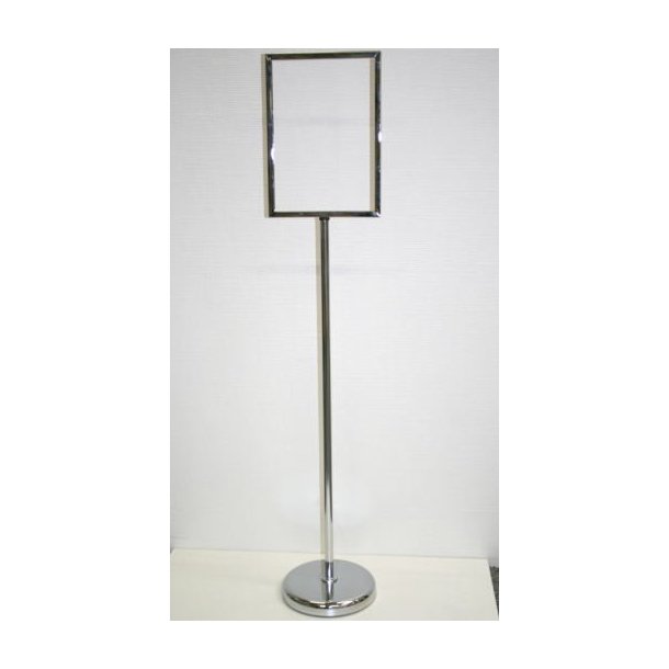 Sign holder in chrome with high foot, A4 or A3