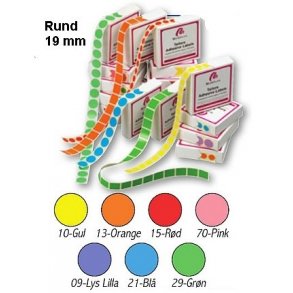 Färgade etiketter utan tryck - Runda, 19 mm, 1 000 st - Flera färger