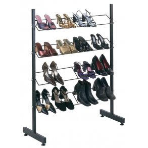 Skohylla, svart, med 4 hyllor