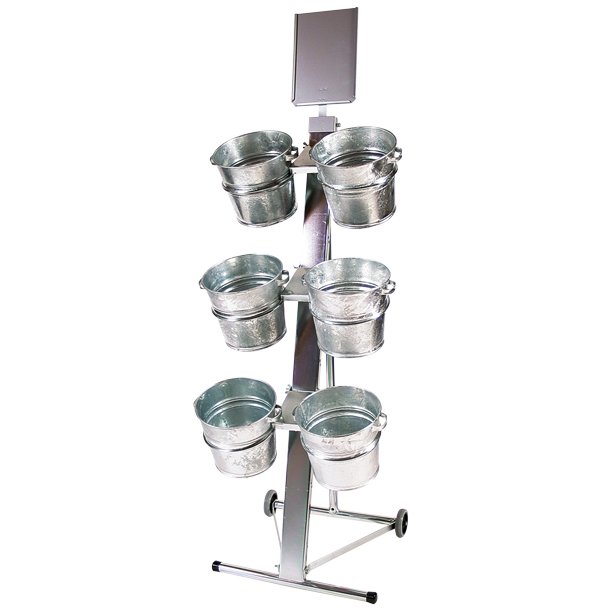 Flower stand with 6 zinc buckets and sign holder