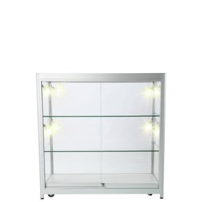 Glasskp - Bred, lg gul golvspegel med ls, ljus och hjul - Silver