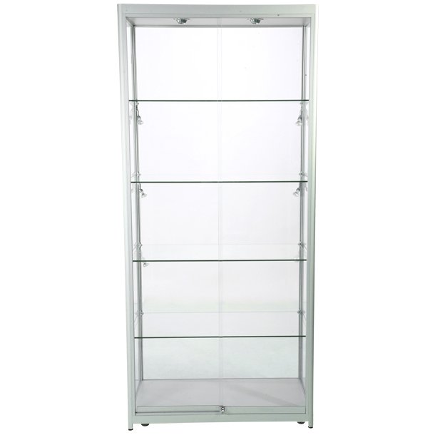 Glass cabinet - Tall, wide floor showcase in Silver