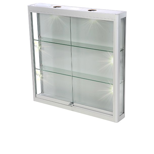 Glass cabinet - Wall display case with light and lock - Silver 