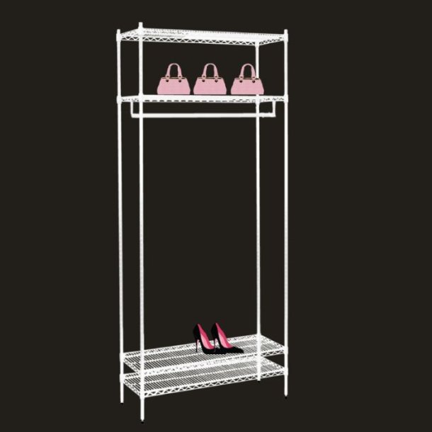 Steel shelf: TUBO stlhylla, vit lackerad, H220 x B91 x D46 cm djup med 5 hyllor