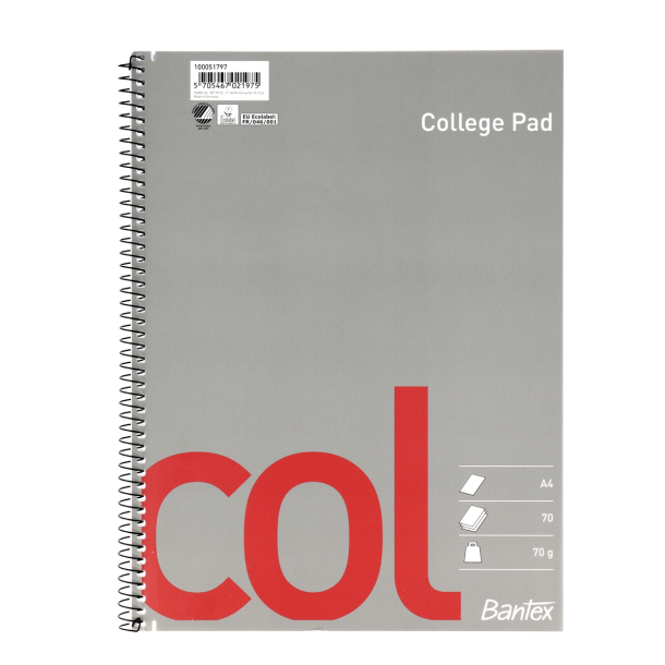 Bantex col kollegieblok A4 u/huller ulinieret 70 ark 70gr.