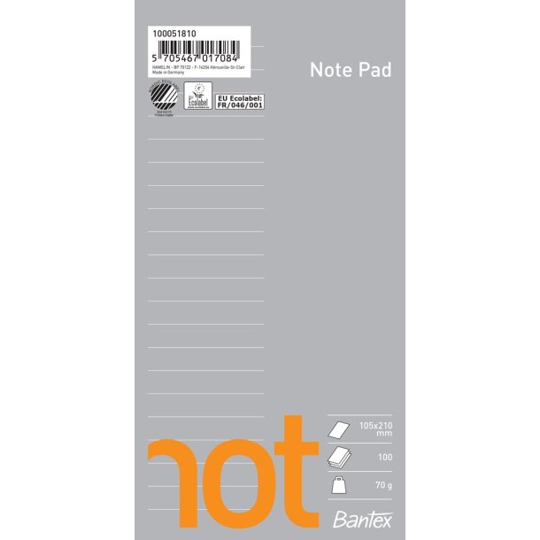 Bantex not notesblok, 105&times;210, linjeret