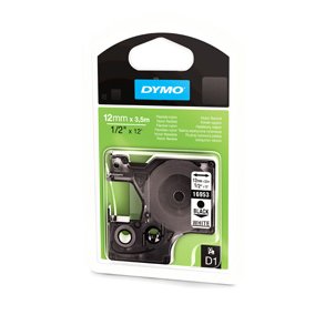 Tape D1 12mmx3,5m perm nylon black/white
