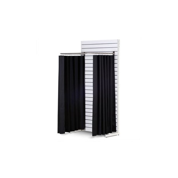 Curtain in black cotton (150 c, wide) for Fitting room w. U-shaped rod  w. accessories