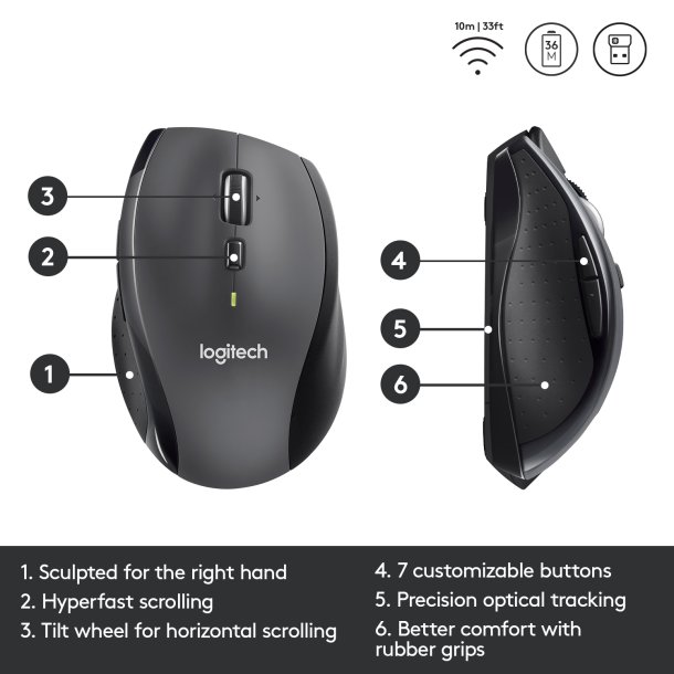 Marathon M705 Wireless Mouse, Charcoal