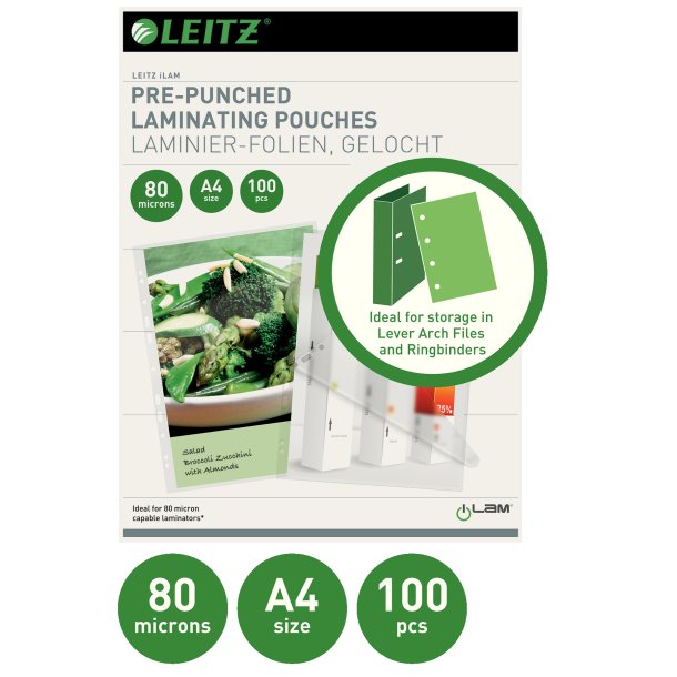 Lamineringslomme forhullet 80my A4 (100)