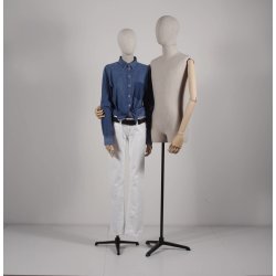 VINTAGE LADY TORSO WITH WOODEN ARMS AND FABRIC-COVERED HEAD AND TORSO