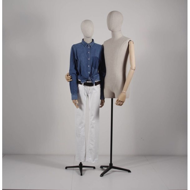 VINTAGE LADY TORSO WITH WOODEN ARMS AND FABRIC-COVERED HEAD AND TORSO