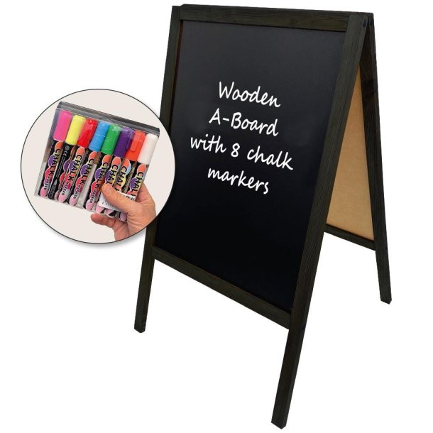 A-Sign With Black Stained Wood Frame And Chalkboard 