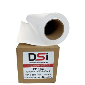 White PP film with white backside 200my 1.07x50m. = 53.5m2.