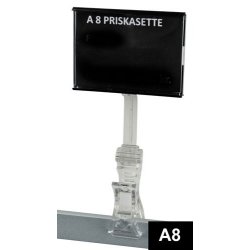 A8 Akrylskilt - Sort - inkl. klar clear-grip klemme - 10 stk 