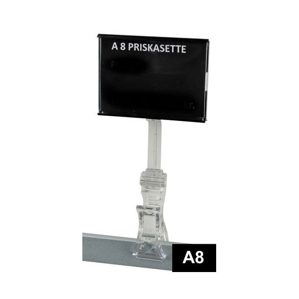 A8 Akrylskilt - Sort - inkl. klar clear-grip klemme - 10 stk 