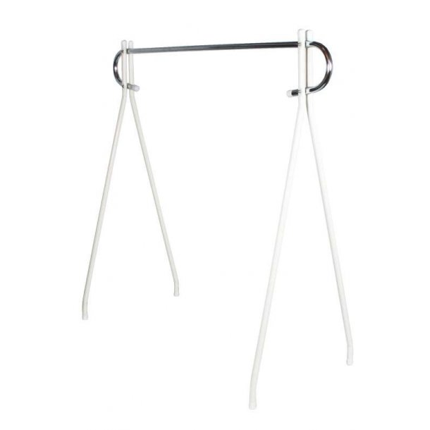 Clothing rack with chrome rod and white legs