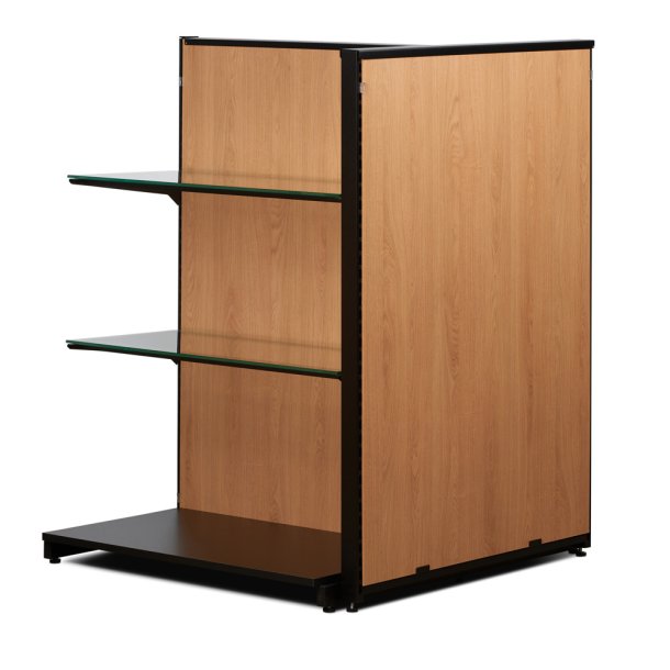 Butiksreol 2-sidet sort eg glashylder