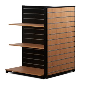 Butiksreol med rillepanel - Hylder i eg