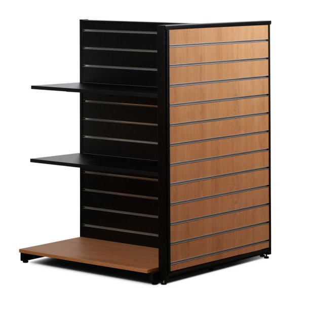 Butiksreol med rillepanel - sorte hylder