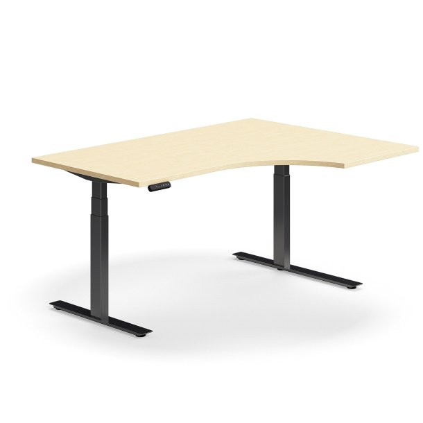 Hve snkebord QBUS, ergonomisk, 1600x1200 mm, sort stel, birk