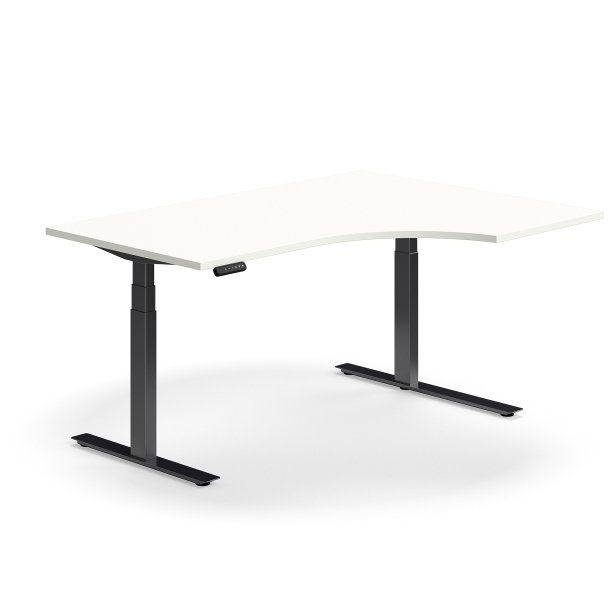 Hve snkebord QBUS, ergonomisk, 1600x1200 mm, sort stel, hvid