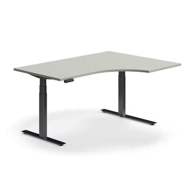 Hve snkebord QBUS, ergonomisk, 1600x1200 mm, sort stel, lysegr