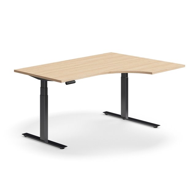 Hve snkebord QBUS, ergonomisk, 1600x1200 mm, sort stel, eg