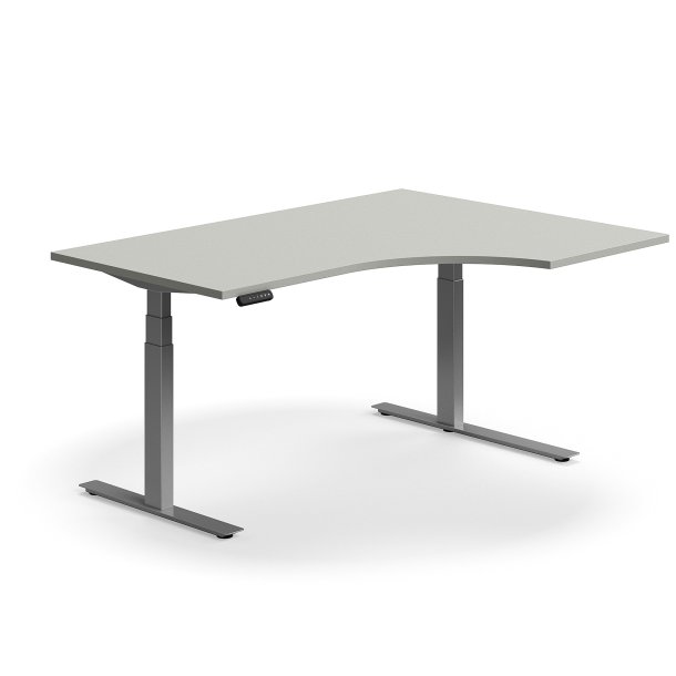 Hve snkebord QBUS, ergonomisk, 1600x1200 mm, slv stel, lysegr