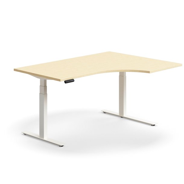 Hve snkebord QBUS, ergonomisk, 1600x1200 mm, hvidt stel, birk