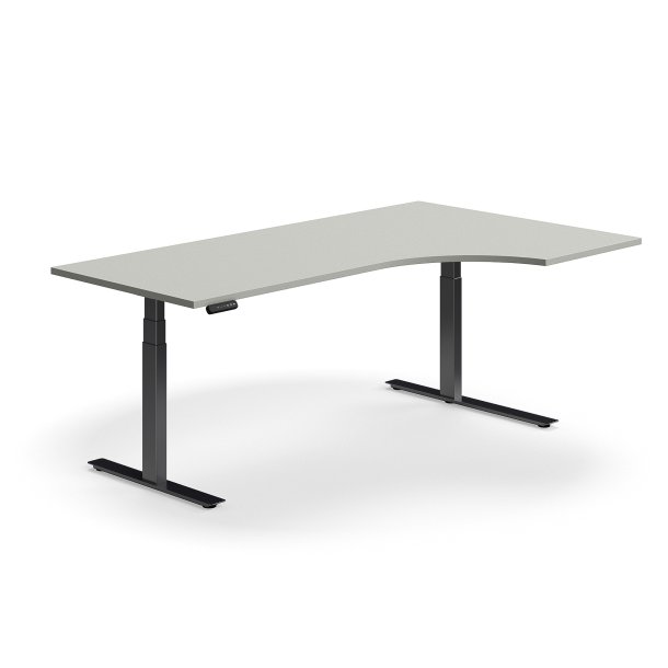 Hve snkebord QBUS, ergonomisk, 2000x1200 mm, sort stel, lysegr