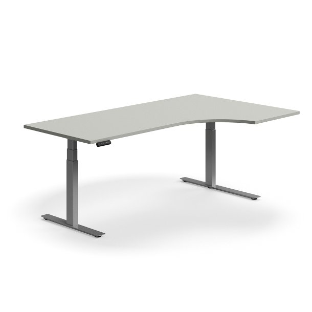 Hve snkebord QBUS, ergonomisk, 2000x1200 mm, slv stel, lysegr