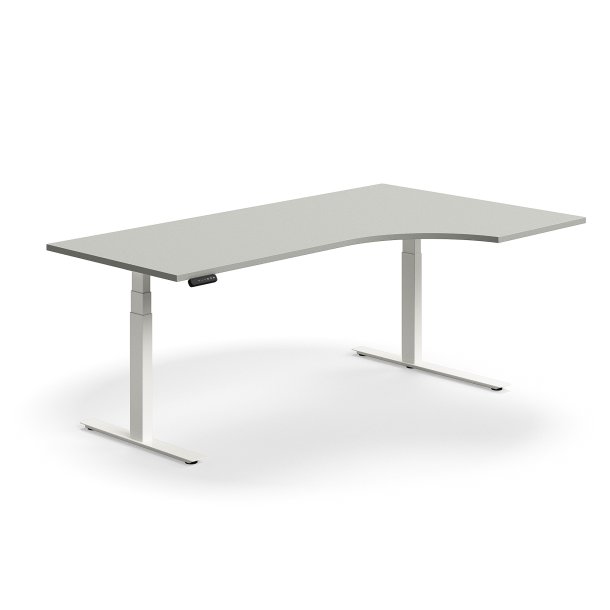 Hve snkebord QBUS, ergonomisk, 2000x1200 mm, hvidt stel, lysegr