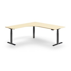 Hve snkebord QBUS, L-formet, 2000x2000 mm, sort stel, birk