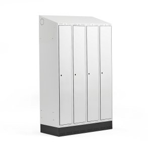 Omkldningsskab CLASSIC, skrt tag, sokkel, 4 sektioner, 2050x1200x550 mm, gr