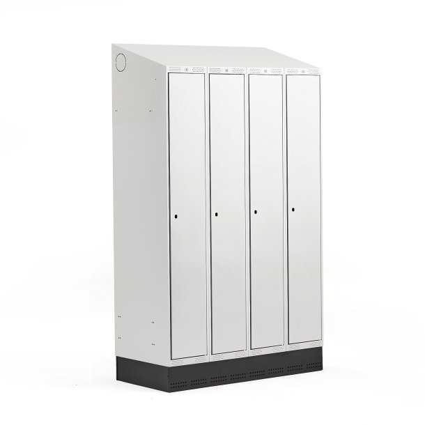 Omkldningsskab CLASSIC, skrt tag, sokkel, 4 sektioner, 2050x1200x550 mm, gr