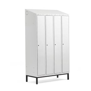 Omkldningsskab CLASSIC, skrt tag, benstel, 4 sektioner, 2100x1200x550 mm, gr