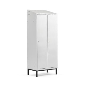 Omkldningsskab CLASSIC, skrt tag, benstel, 2 sektioner, 2100x800x550 mm, gr