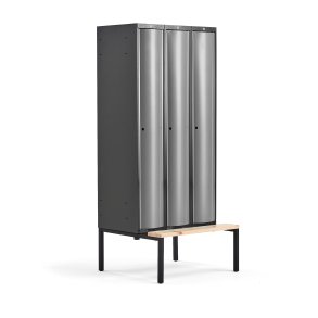 Omkldningsskab CURVE, bnkstel, 3 sektioner, 3 rum, 2120x900x550 mm, slvgr