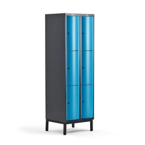 Omkldningsskab CURVE, benstel, 2 sektioner, 6 rum, 1940x600x550 mm, havbl