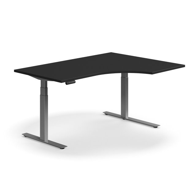 Hve snkebord QBUS, ergonomisk, 1600x1200 mm, slvfarvet stel, sort